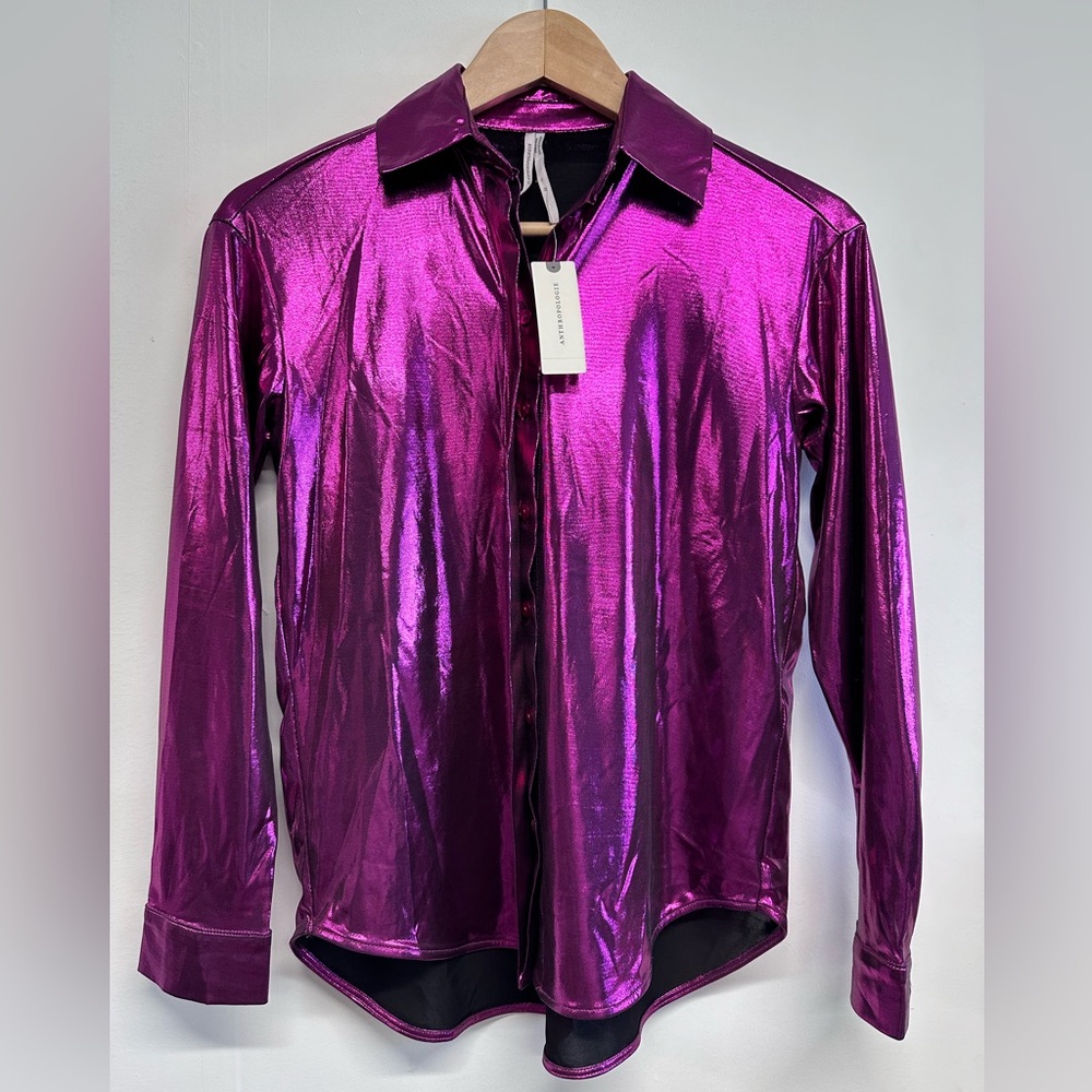 Anthropologie Shine Dark Pink Night out shirt XS